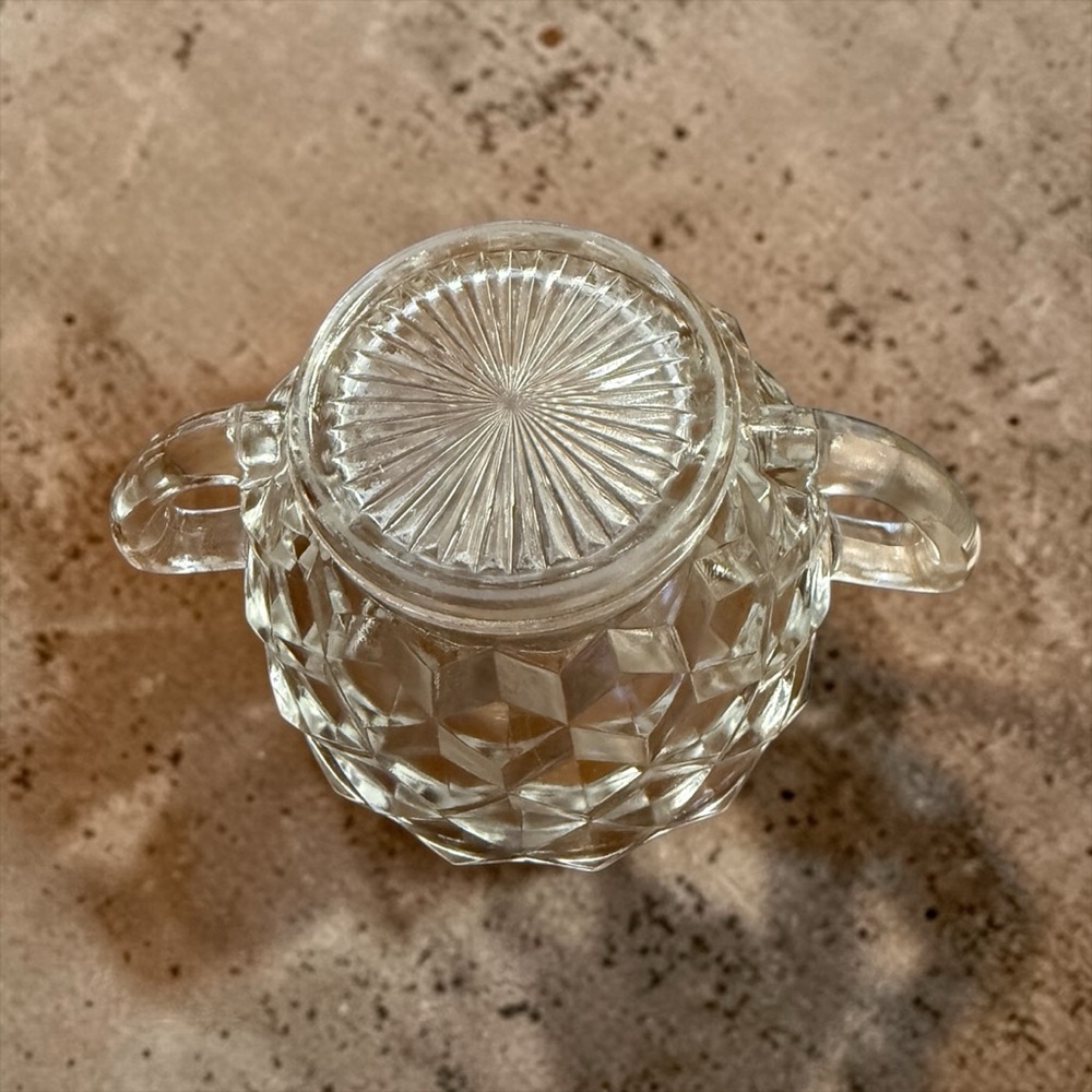 Vintage Fostoria American clear glass sugar bowl. Cubist pattern - Picture 4 of 4